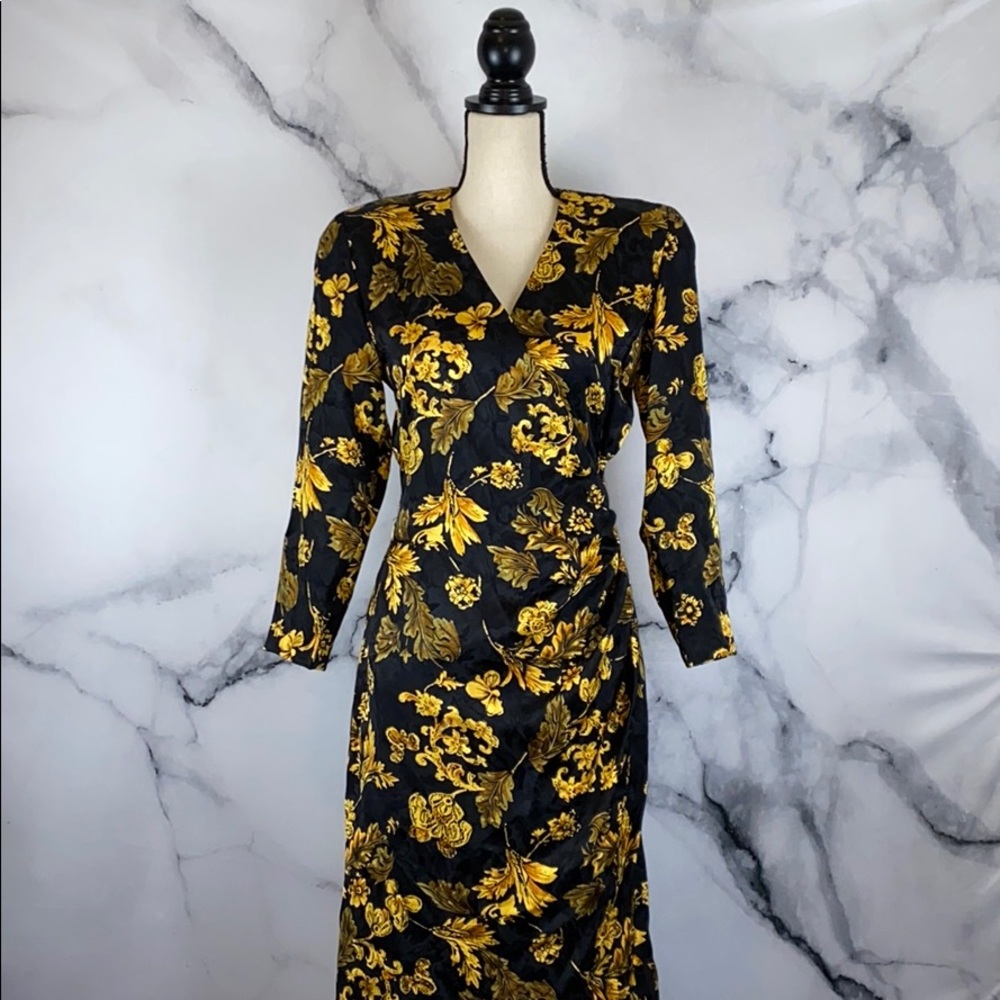 SILK STUDIO gold & black 100% silk dress